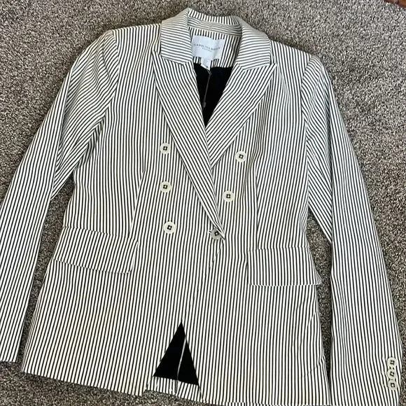 New Carolina Belle Neutral Pinstripe Blazer Jacket Academia Seersucker- Small - Picture 7 of 13